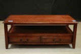 Cherry Finish Coffee Table With 2 Drawers & 1 Shelf