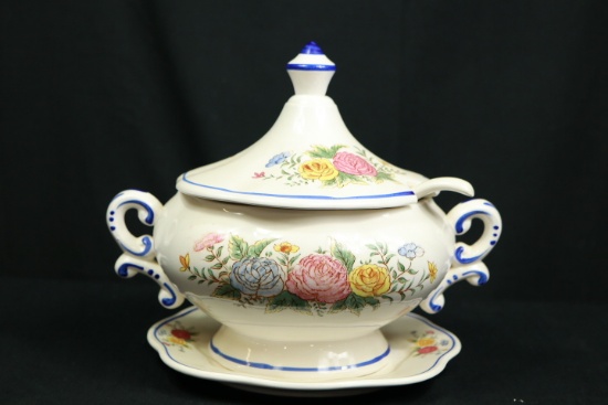 Porcelain Pot with Ladle on Plate
