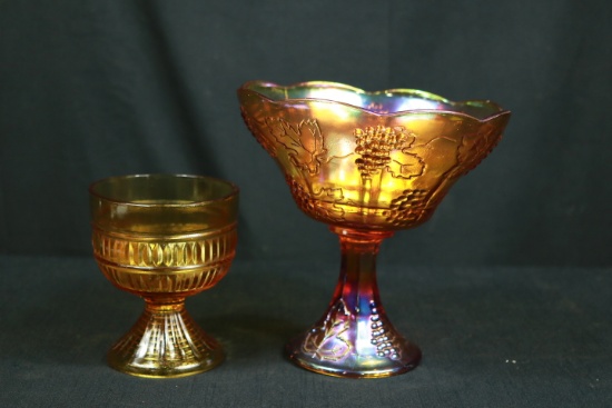 2 Carnival Glass Footed Bowls