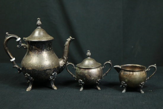 Silver Plated Tea Pot, Sugar & Creamer