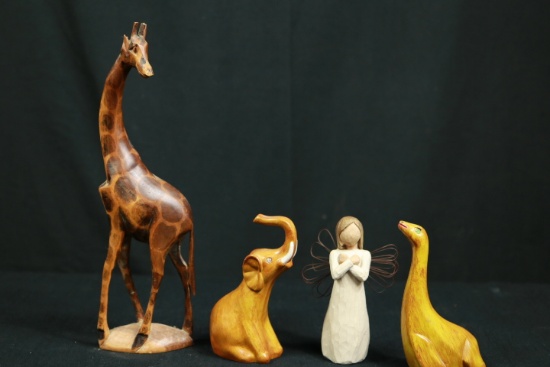 3 Wooden Animals & Willow Tree Angel