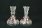 Pair of Pressed Glass Candlesticks With Cranberry Trim