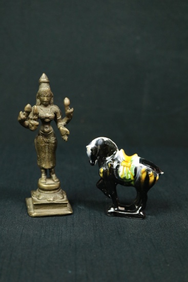 Porcelain Horse & Brass Statue