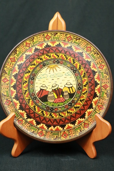 8 Wooden Painted Plates