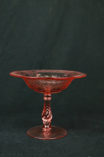 Depression Era Etched Glass Footed Bowl