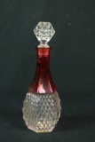 Pressed Glass Decanter With Cranberry Trim