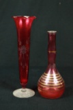 2 Cranberry Glass Vases