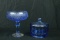 Blue Glass Compote & Covered Bowl