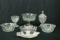 3 Pressed Glass Bowls, Divided Tray, 2 Leaf Plates, & Compote