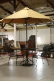 Iron Patio Table, 2 Chairs, & Umbrella And Stand