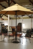 Iron Patio Table, 2 Chairs, & Umbrella And Stand