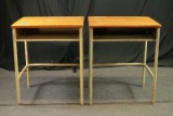 2 Metal School Desks With Wooden Tops