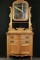 Victorian Oak Wash Stand With Towel Bar & Mirror