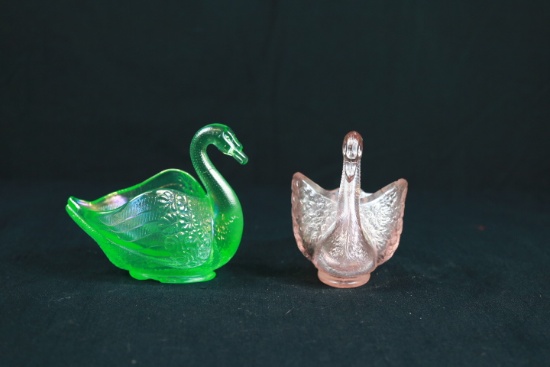 Pair Of Glass Swans