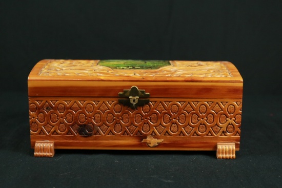 Wooden Box With Painted Scene On Top