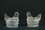 2 Antique Glass Hen Candy Holder