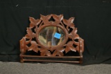 Oak Victorian Hanging Towel Rack With Mirror