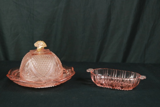 Depression Glass Butter Dish & Tray