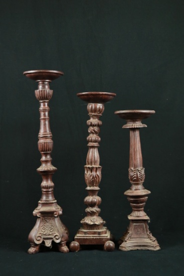 3 Wooden Candle Stick Holders