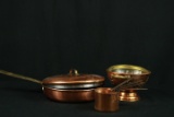 Copper Pot, Copper Measuring Set, & Copper Strainer