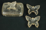 Butterfly Covered Glass Box & 2 Butterfly Trays