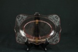 Depression Glass Butter Dish With Silver Overlay