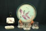 Set Of 4 Duck Glasses, Coasters, & Tray