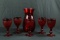 Red Glass Vase & 5 Red Stems