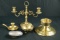 3 Brass Candle Sticks & 1 Brass Bowl
