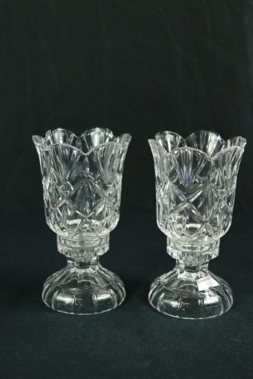 Pair Of Crystal Glass Candle Holders