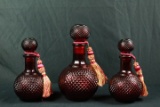3 Red Glass Decanters