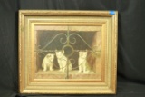 Gold Framed Oil On Canvas Cat Painting