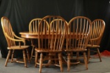 Oak Dining Table With 1 Leaf & 6 Chairs (2 Are Arm Chairs)