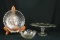 Silver Overlay Cake Stand, & 2 Silver Overlay Bowls