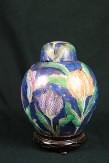 Hand Painted Ginger Jar On Stand