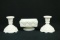 Westmoreland Milk Glass Candy Dish & Pair Of Milk Glass Candle Sticks
