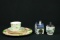 2 Plates, Cup & Saucer, Sugar Bowl, & Delft Figurine
