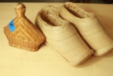 Pair Of Wicker Shoes & Wicker Canteen