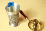 Brass Candle Holder & Pewter Cup