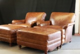 Pair Of Michael Thomas Leather Chairs With Ottomans