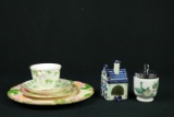 2 Plates, Cup & Saucer, Sugar Bowl, & Delft Figurine