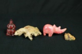 Wooden Carved Figurine & 3 Other Figurines