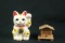 Wooden Covered Ink Well & Asian Cat Bank