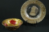 2 Pieces Of Painted Pressed Glass
