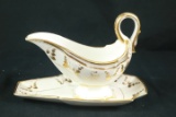 Gold Trim Gravy Boat & Gold Trimmed Tray