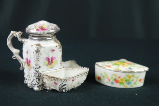 Porcelain Trinket Box & Porcleain Creamer