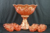 Carnival Glass Punch Bowl & Cups