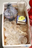 Box of Misc Glass, 3 Red Vases