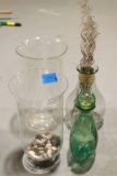 4 Glass Vases, Decanter