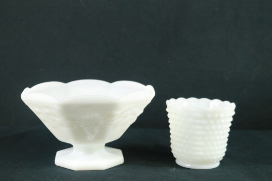 Milk Glass Bowl & Hobnail Vase